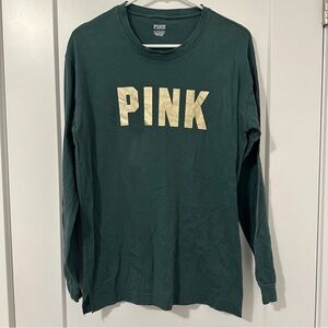 Victorias Secret PINK Green Gold Long Sleeve T-shirt Top Size XS Women’s
